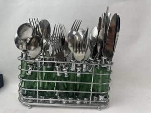 Juego de 40 utensilios cubiertos con soporte plástico asas verdes sin marca - Imagen 1 de 6