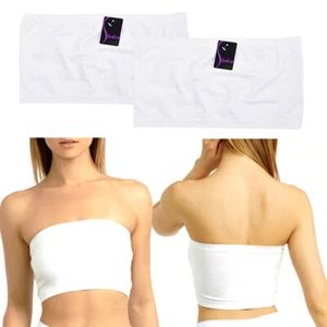 2 Seamless Tube Tank Top Bandeau Spandex Plain Cropped Bra Strapless Yoga White - Picture 1 of 1