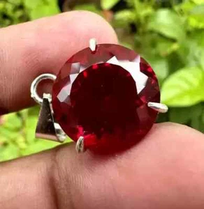 Zertifiziert Natürlich Rot Rubin 26 Karat Runde Lose Edelstein 925 Massiv Silber - Bild 1 von 8