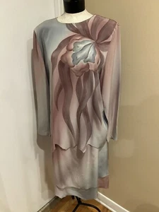 Vintage Yolanda Lorente Grey and Brown Silk Floral Skirt set Sz L - Picture 1 of 10