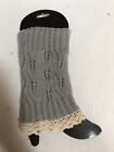 Pair Of Womens Fashion Knitted With Lace  Leg Warmer/boot Topper Gray (7-fd-23)
