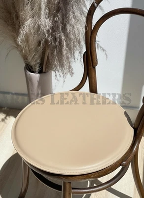 Real Leather Cushion Seat Chair Pad Round Beige Comfortable Indoor Seating - Image 1 of 4