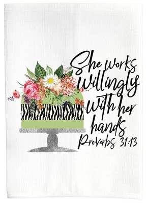 Toalha de banho Provérbios 31:13 She Works Willingly Farmhouse cozinha DZ266L - Imagem 1 de 4