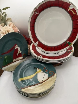 Sakura Fiddlestix Papá Noel y Muñeco de Nieve (6) Postre/Ensalada y (4) Platos de Cena Navidad Foto 1 de 4