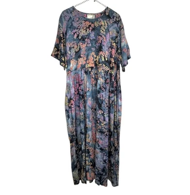 Винтажные биты и изделия макси платье OS один размер синий цветочный богемное коттедж Flowy США - Изображение 1 из 4