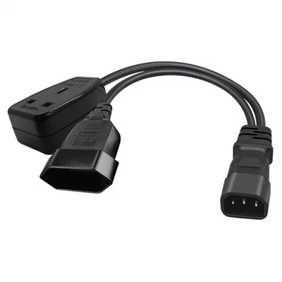 Y-splitter Adapter Line IEC320 C14 Plug Male to UK + EU4.0mm Female Power Cord - Image 1 of 4