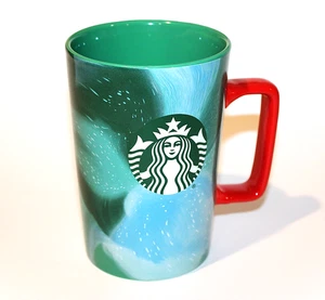 Starbucks-2024-Navidad Azul/Verde Mármol-Taza de Café-13 Oz-Mango Rojo ¡COMO NUEVO! - Imagen 1 de 5