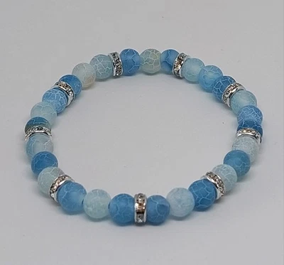 Naturstein Perlen Armband Blauer Achat 6mm Handgefertigt Schmucksteinperlen  - Bild 1 von 4