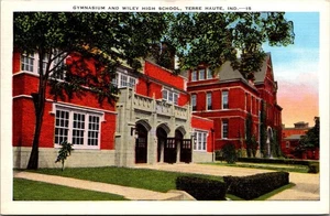 Gimnasio y WILEY HIGH SCHOOL Terre Haute, Indiana EN postal de lino - Imagen 1 de 2