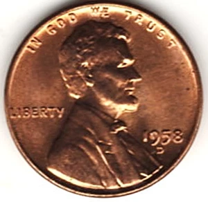 1958 D Lincoln cent in BRILLIANT UNCIRCULATED condition ~SEE THE SCAN    stk 603 - Picture 1 of 4
