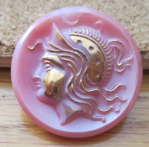 1 - Gold Raised Roman Cameo on a Round Pink Button #04 1.184" = 30.06mm - Picture 1 of 3