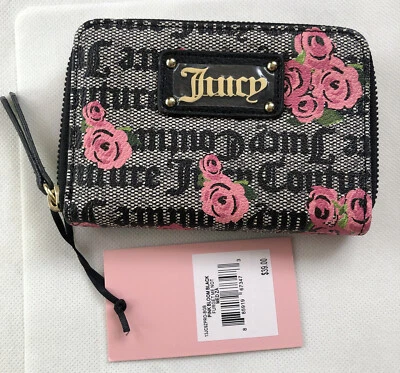 Cartera Juicy Couture Rosa Flor Negra Furget Me Not Cuero Sintético Mediana ZA NUEVA CON ETIQUETAS Foto 1 de 4