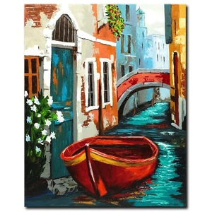 ORIGINAL Acryl Bild Gemälde Boot Abstrakt Haus Moderne Kunst Malerei HANDGEMALT - Bild 1 von 7