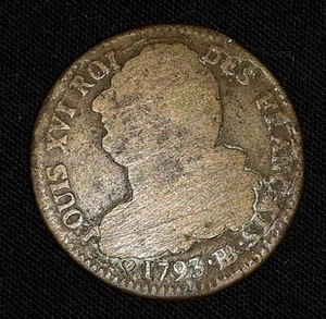 N° 84 ) PIECE FRANCAISE-2 SOLS 1793 BB-22 GR-3,2 cm de diamètre. - Foto 1 di 3