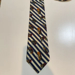 Corbata de seda Lands End vintage señuelos corbata de pesca con mosca azul blanco hecha en EE. UU. - Imagen 1 de 4