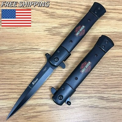 SUPER KNIFE 9"Harley Davidson Tactical Spring Assisted Open Blade Folding Pocket MilanoKnife