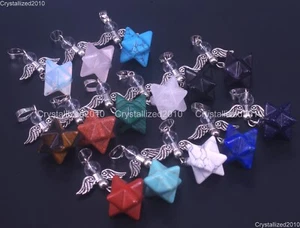 Natürliche Edelsteine Engelsflügel Merkaba Reiki Heilung Anhänger Charm Halskette Perlen - Bild 1 von 35