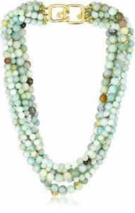 Kenneth Jay Lane, 8-reihige AMAZONIT JADE UND ACHAT GOLD HALSKETTE - Bild 1 von 2
