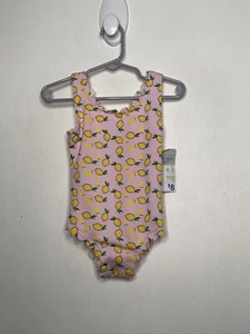 Primark Swimsuit Girls Size 4-5 Pink Lemons Scallop Trim Pink One Piece - Picture 1 of 4