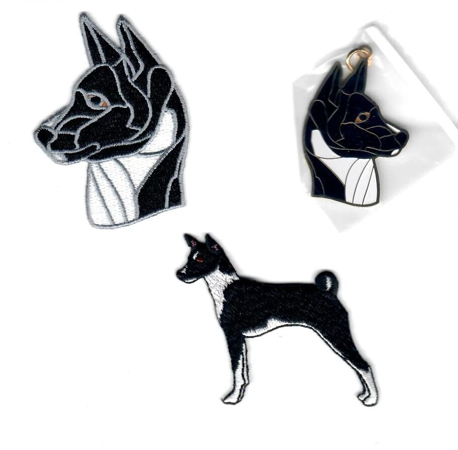 Black & White Basenji Pendant & 2 Iron On Patches (Support BRAT) - Image 1 of 1