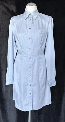 VESTIDO CAMISERO THIERRY MUGLER VINTAGE AZUL CLARO PLATA LOGO BOTONES A PRESIÓN ALGODÓN 40 Foto 1 de 4