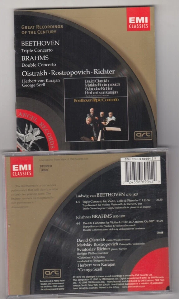 GREAT RECORDINGS- BEETHOVEN TRIPLE &BRAHMS DOUBLE CONCERTOS OISTRAKH-RICHTER+ NF Foto 1 de 1