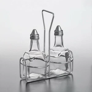 Oil & Vinager 2 Cruets 6-oz With Wire Caddy  Compartment and Stoppers/FREE SHIPP - Picture 1 of 2