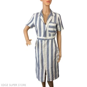 ASOS White Blue Striped Nautical Short Sleeve Collared Zip Sheath Dress Size 6 - Picture 1 of 5