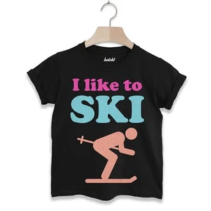 Batch1 I Like To Ski - Kinder T-Shirt Bright Retro Ski Snowboard Spruch - Bild 1 von 3