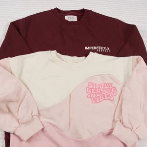 Zara Lot of 2 Sweatshirt Imperfectly Perfect Believe In Good Vibes Sz 10 - Picture 1 of 11