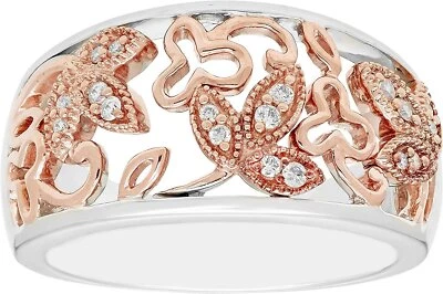 Diamond 1/10cttw Floral Ring in 14 Karat Rose Gold Sterling Silver - Image 1 of 4