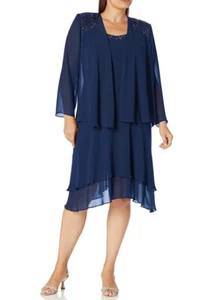 S.L. Fashions Women's Plus Size Embellished Tiered Jacket Dress, Sz 16 - Picture 1 of 6