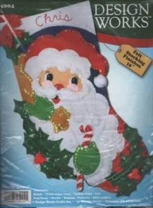 NEW DESIGN WORKS FELT/SEQUIN/BEAD STOCKING KIT HOLLY SANTA SZ 16" - Picture 1 of 2