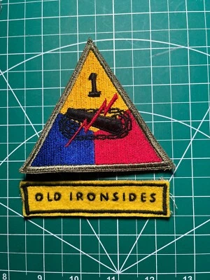 WWII 1st Armored Division Greenback Patch w/ Old Ironisides Theater Made Patch - Image 1 of 4