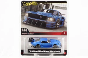 1:43 Hot Wheels Premium '69 Modified Ford Mustang metallic-blau Real Riders 7 - Bild 1 von 4