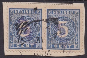Straight line KWALA in VIOLET on 2 x 5 cent Dutch Indies stamp - Picture 1 of 1