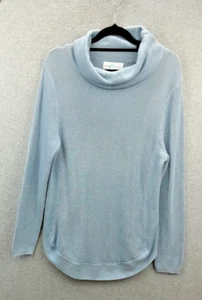 Established Size M Dusty Blue Cowl Neck Midweight Cotton Blend Knit Jumper - Picture 1 of 9