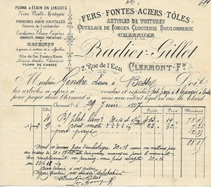 CLERMONT FERRAND. FACTURE DE 1897. PRADIER GILLET, FERS FONTES ACIERS TOLES CLOU - Foto 1 di 1