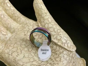 Rainbow Cat Eye Style Stainless Steel Ring - Picture 1 of 6