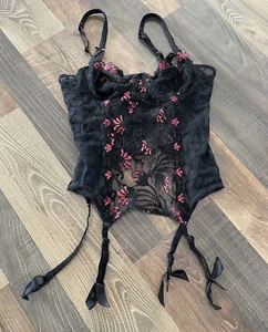 Aubade Paris Women's Luxury Corset French Embroidery Black/Pink Vintage - Picture 1 of 23