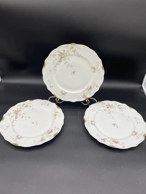 Lote de 3 platos de cena Limoge Depose Allentown Francia oro rosa floral Foto 1 de 4