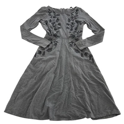 eShakti Dress Womens 2 Gray Long Sleeve Embroidered Floral Fit Flare Pockets - Image 1 of 4
