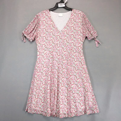 Vestido Babydoll Siren Lily Branco Rosa Floral Tamanho G Comprimento do Joelho Transparente Laço Puff Slv - Imagem 1 de 4