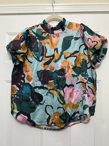 NWT THML Anthropology Floral Print Women's Shirt Balloon Sleeve XS Career Ruffle - Picture 1 of 5