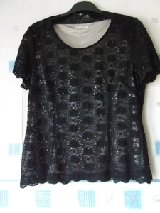 LADIES TOP SIZE 16 BLACK/LACE/SEQUINS *JACQUES VERT* - Picture 1 of 4