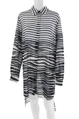 Vestido camisero negro con botones manga larga cuello a rayas Gottex para mujer talla L Foto 1 de 4