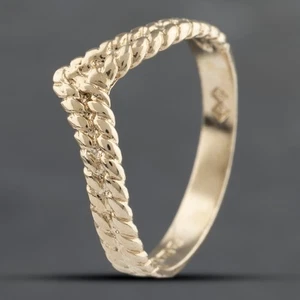 Second Hand 9ct Yellow Gold Rope Effect Half Wishbone Ring 41103326 - Picture 1 of 2