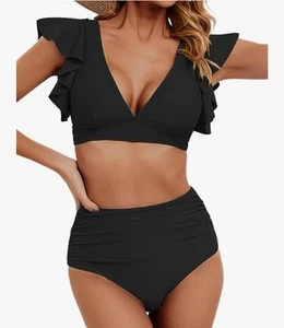 Conjunto de bikini push-up con volantes de cintura alta Soucrat para mujer - talla pequeña - Imagen 1 de 6