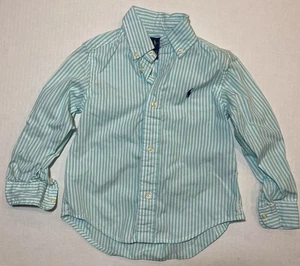 Polo Ralph Lauren Shirt Toddler 3T Teal Stripes Long Sleeve Button Down - Picture 1 of 7