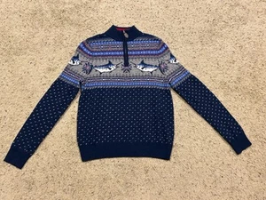Vineyard Vines Sweater Boys S/8-10 1/4 Zip Wool/Alpaca Fair Isle Marlin G25 - Picture 1 of 8